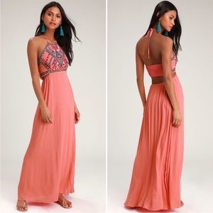 NWT Lulu’s Little Beach coral embroidered maxi dress
